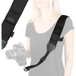 USA Gear Camera Sling Shoulder Strap with Adjustable Neoprene, Safety Tether, Accessory Pocket, Quick Release Buckle - Compatible with Canon, Nikon, Sony and More DSLR and Mirrorless Cameras (Black)