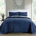 Quilt Set King/Cal King/California King Size Navy - Oversized Bedspread Soft Microfiber Lightweight Coverlet for All Season - 3 Piece includes 1 Quilt and 2 Shams Geometric Pattern