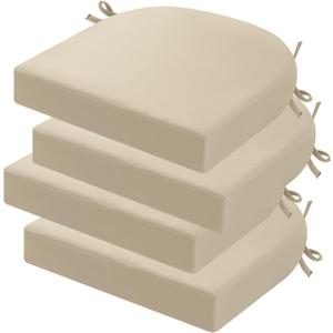 idee-home Outdoor Chair Cushions Set of 4, Thick 17" x 17" x 3" Outdoor Seat Cushions Patio Furniture Waterproof with Ties, Dining Pads (17x17x3 Inch (Pack of 4), Beige)