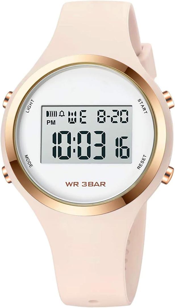 XCZAP Outdoor Sport Watches Alarm Clock Waterproof LED Digital Watch (Off White-white-2)