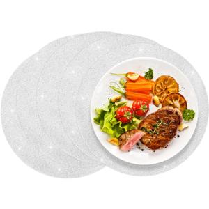 Paper Chargers Glitter Disposable Placemats Round Paper Placemats for Dinning Table, Parties, Holidays, Weddings, Dinners, BBQ, Buffets & Everyday Elegance(Silver, 50 Pcs, 13 Inch)