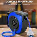 DEWENWILS Retractable Extension Cord Reel, 75 FT Heavy Duty Power Cord, 14/3C SJTOW Retractable Cord Reel, Lighted Triple Outlets, 10A Circuit Breaker, Wall/Ceiling Mount, UL Listed, Blue