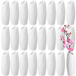 24 Pcs Composite Plastic Flower Vase Ceramic Look Decorative White Unbreakable Plastic Vases for Flower Centerpieces for Living Room Table Home Decor(Elegant Style)