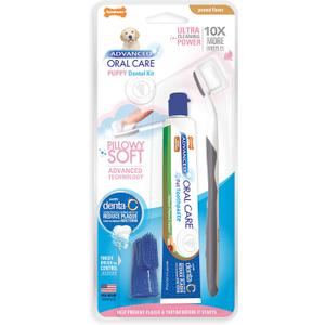 Nylabone Advanced Oral Care Puppy Dental Kit with Pillowy Soft-Bristle Toothbrush Peanut Butter (3 Count)