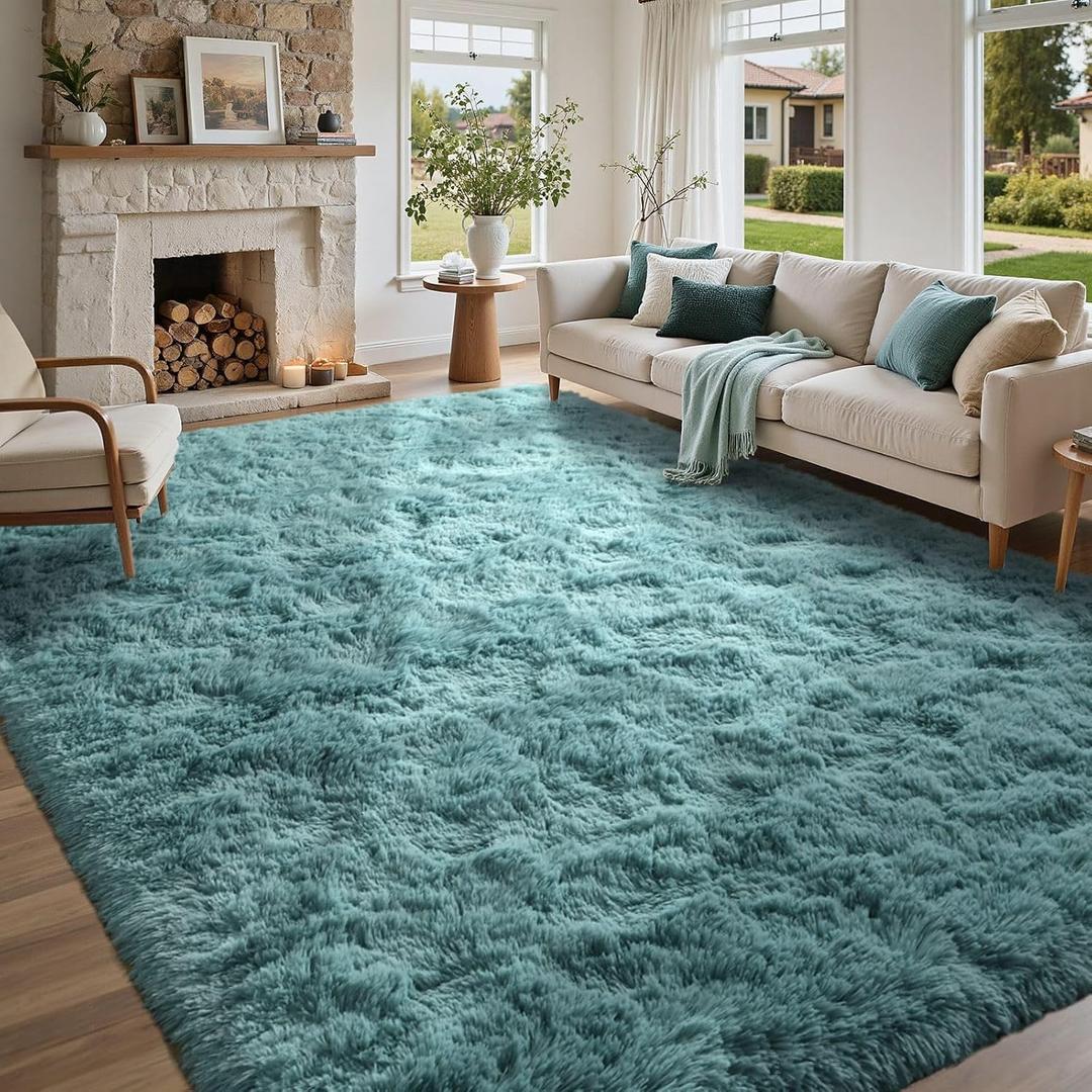 5x7 Rug for Living Room Teal Shag Area Rugs, Modern Plush Non-Slip Soft Carpets for Bedroom Kids Nursery Dorm Daycare Floor