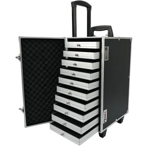 Rolling Jewelry Trolley Case with Drawers Sturdy Case for Travel and Vendor Showes Jewels Sets Display Organizer (Black)