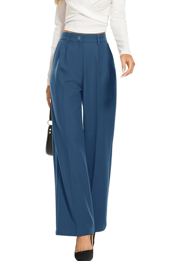 FUNYYZO Wide Leg Pants Women's High Elastic Waisted in The Back Business Work Trousers Long Straight Suit Pants L