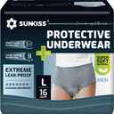 SUNKISS Incontinence Underwear for Men, Daytime Disposable Adult Pull Ups, Mens Protective Briefs with Maximum Absorbency, Large, Grey, 16 Count