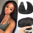 Yaki Straight Human Hair Tape in Hair Extensions 26Inch Long for Black Women Skin Weft Seamless PU Tape ins Doble Sided Natural Black Brazilian Virgin Hair 50Gram 20pcs/Pack Remy Hair Extensions