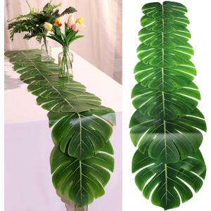2 Pcs Artificial Palm Leaves Table Runners 72 Inch Long Tropical Palm Leaves Table Runner Faux Leaf Cloth for Wedding Hawaiian Luau Theme Party Supply Summer Decoration (Palm Leaf)