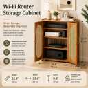 Large WiFi Router Storage Cabinet 23.6" x 32.3" x 9.8",3-Tier Bamboo Rattan Standing Modem Organizer Box for Home & Office, No Back Panel (Walnut
