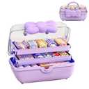UEncounter 3-Layer Kids Hair Accessories Organizer with Bowknot Lock Cute Jewelry Box Headband Hair Tie Clip Organizer Box for Little Girls - Purple