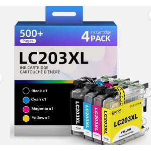 Skydo LC203XL Ink Cartridges 4 Pack Replacement for LC203 XL LC 203 Color Inks Use for MFCJ480DW MFCJ4420DW MFCJ880DW MFCJ885DW MFCJ680DW (BK/C/M/Y)