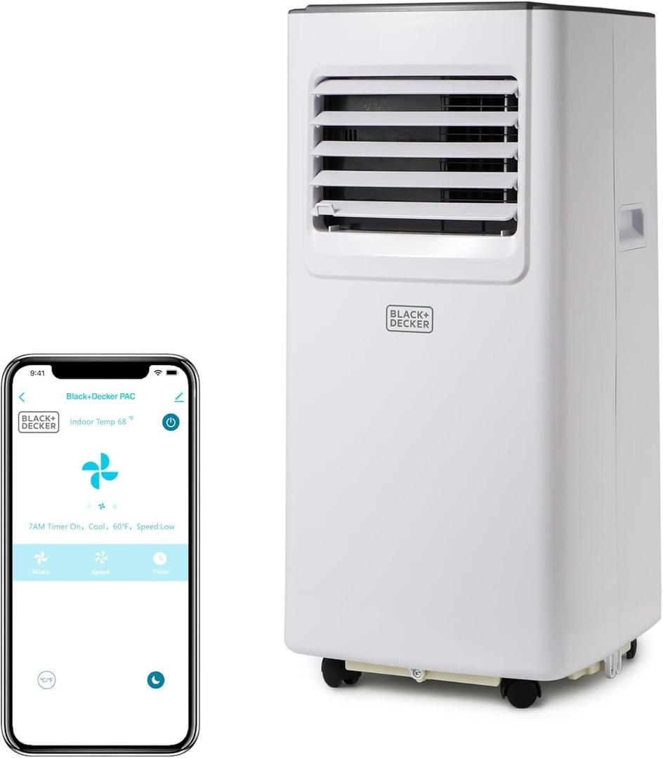 BLACK+DECKER 8,000 BTU Portable Air Conditioner with Wifi & Remote Control, 3-1-in AC, Fan & Dehumidifier, with App, Alexa & Google Assistant, Window Kit (White - Without Heat)