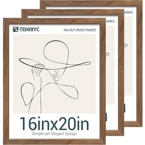 16x20 Poster Frame 3 Pack with HD Glass- Brown Walnut, Natural Solid Wood Picture Frame, Wall Gallery Frame