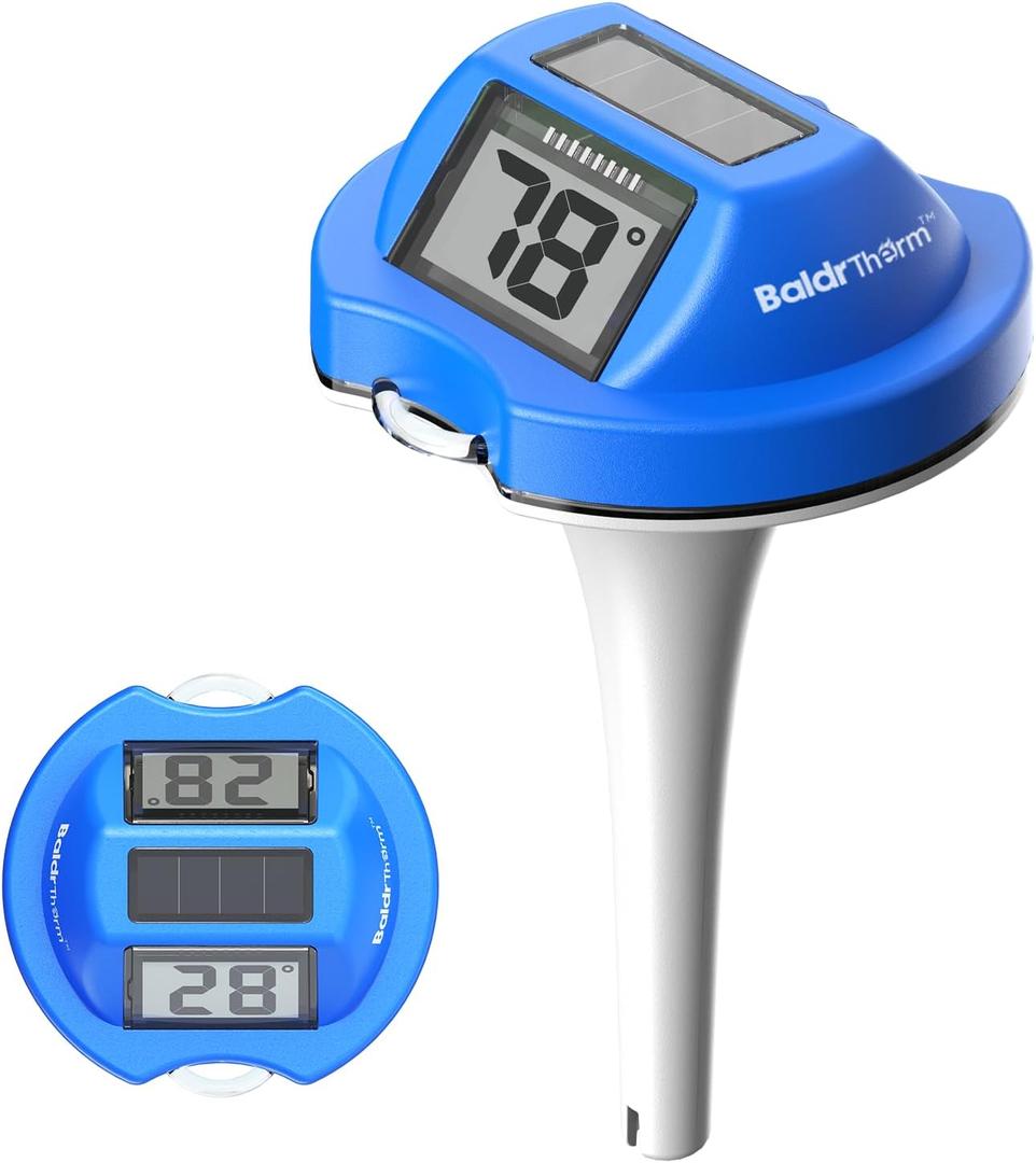Pool Thermometer Solar Digital Floating, High Precision Large Screen Without Fogging with Double-Sided Display Screen for Swimming Pool, Aquarium, Spa, Hot Spring, Ponds (Blue)