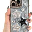 iPhone 15 Pro Max Case Silver 3D Stars Twinkle Glitter Y2K Pattern Cute Simple Stylish Aesthetic Personalized Design for Women Girls Phone Case, 6.7"