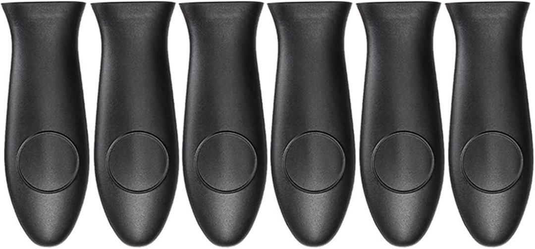 Silicone Hot Handler Holder Reusable Diswasher 6 Pcs Heat Resistant Pot Handle Sleeve Non-Slip Potholder Dishwasher Safe Rubber Grip Handle Cover For Pans, Cast Iron, Griddles, Cookware Handles Black (L6)