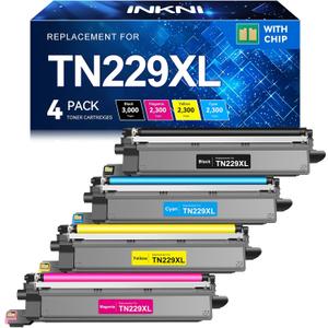InkNI Compatible Toner Cartridges Replacement for Brother TN229XL TN229 XL TN-229XL Toner Cartridges for MFC-L3780CDW MFC-L3720CDW HL-L3280CDW HL-L3220CDW HL-L3300CDW Printer (TN-229XLBK/C/M/Y-4 Pack)