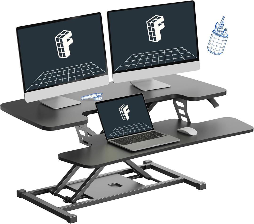 FLEXISPOT 36-inch Standing Desk Converter Height Adjustable Sit to Stand Up Workstation, Dual Monitor and Laptop Riser with Wide Keyboard Tray, Black