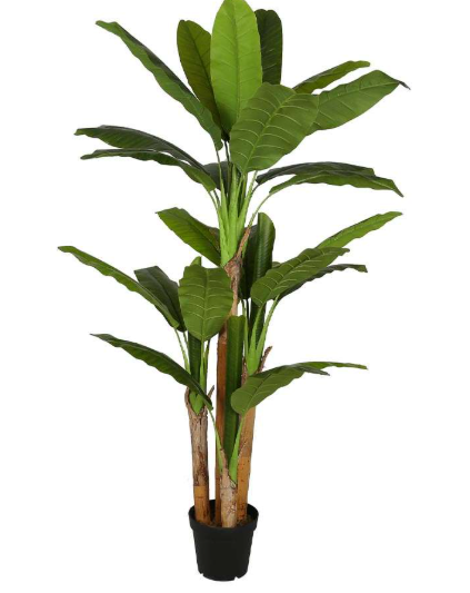 XXL Banana Artificial Tree Approx.  34 PEVA Leaves and 4 Trunks - Large Artificial Banana Tree in Pot, 5ft