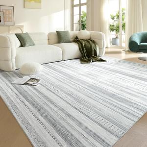 Area Rugs for Living Room: 5x8 Washable Boho Rug for Bedroom Large Neutral Bohemian Moroccan Farmhouse Geometric Dining Room Rugs Ultra Soft Floor Carpet Indoor for Home Office - Grey