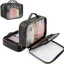 OCHEAL Makeup Bag, Double Layer Clear Make up Bag Organizer, Large Capacity Cosmetic Bag for Women Travel Beauty Essentials,Multiple Compartments Makeup Case Zipper Pouch -Clear