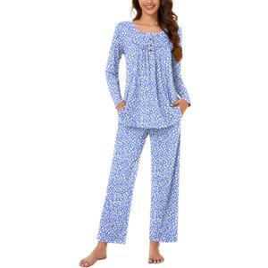 Bestbee Women's Pajama Set, 2 Piece Lounge Outfits Sleepwear Fall Long Sleeve Long Pant With Pockets Ladies Pjs (Large)