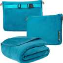 PAVILIA Travel Blanket Pillow, Soft Airplane Blanket 2-IN-1 Combo Set, Plane Blanket Compact Packable, Flight Essentials Car Pillow, Travelers Gifts Accessories Luggage Backpack Strap, 60x43 Teal Blue