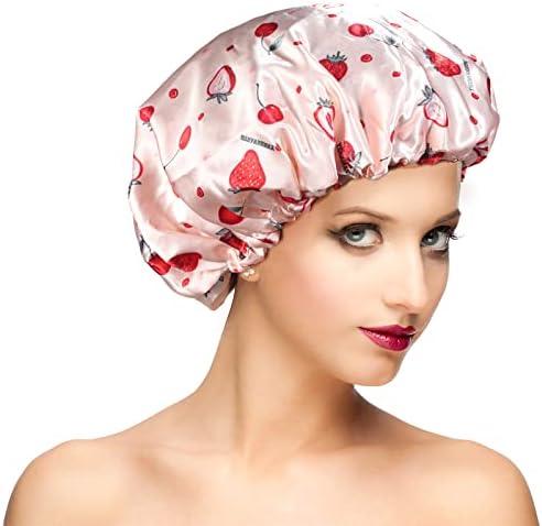 Shower Cap, Adjustable Shower Caps for Women, Extra Large Upgrade Double Waterproof Layers Hair Cap, Bath Caps Shower Hat Women Girls Adult Hair Protection Suitable for All Lengths and Thickness