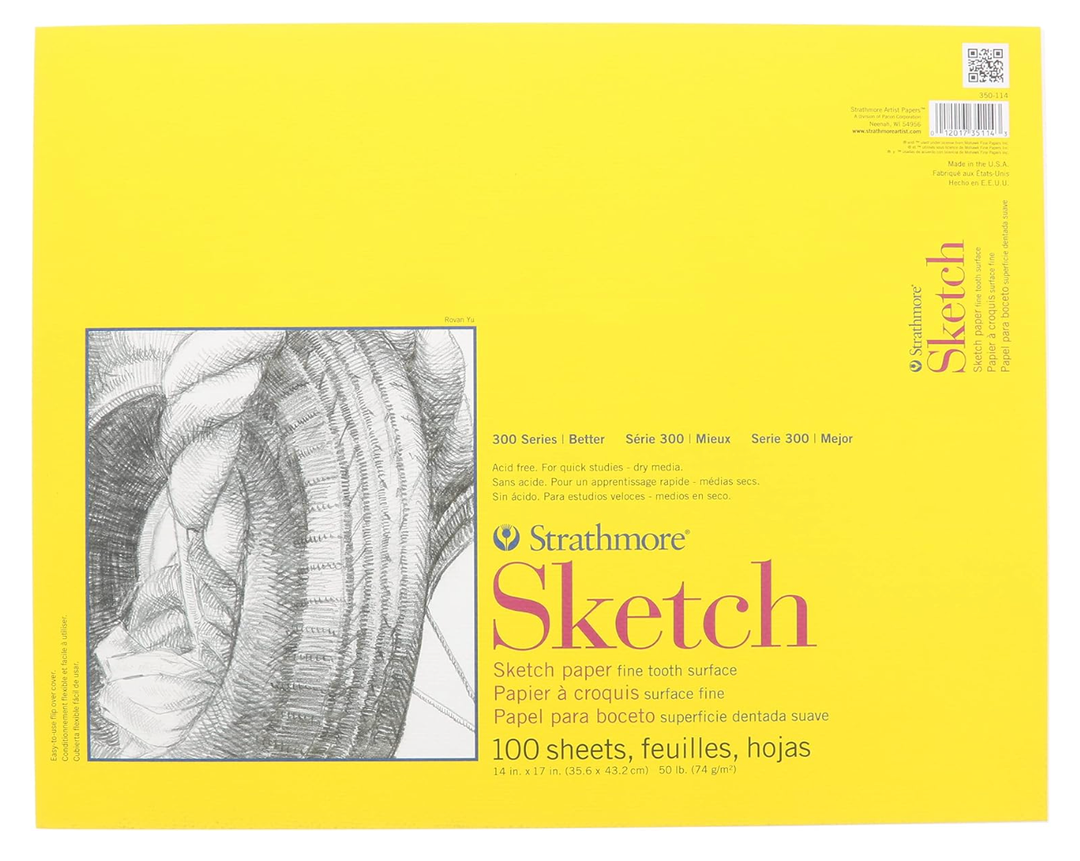Strathmore 300 Series Sketch Pad, 14x17 inch, 100 Sheets, Top Wire - Artist Sketchbook for Drawing, Illustration, Art Class Students