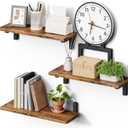 Floating Shelves for Wall, 15" Wall Shelves Set of 3 Wood Floating Shelf for Home Decor, Mounted Display for Living Room, Bedroom, Bathroom, Kitchen (Rustic Brown)