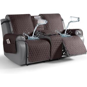 TAOCOCO 100% Waterproof Loveseat Recliner Couch Covers with Console,Double Reclining Couch Cover Non-Slip Sofa Slipcovers Washable,Furniture Protector Covers for Dog,Pets(2 Seater,Chocolate)