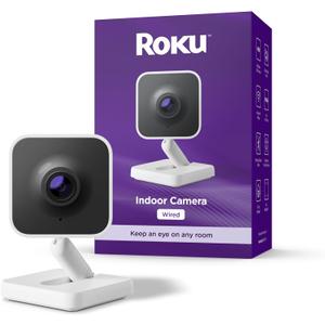 Roku Indoor Camera - Home Security - 1-Pack - Wired Security Camera & Pet Monitor with 1080p HD Color Night Vision, Works with Alexa & Google, Motion & Sound Detection, WDR & WiFi 6