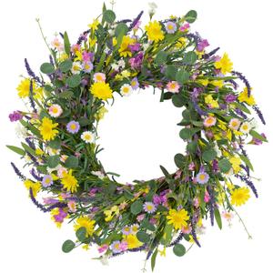 LLZLL Spring Decorations for Home 22" Spring Wreath Artificial Summer Wreaths with Eucalyptus Leaf Lavender and Daisy for Easter Indoor Outdoor Home Festival Celebrations