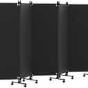 6 Panel Room Divider with Lockable Wheels, 147" W x 72" H, Black