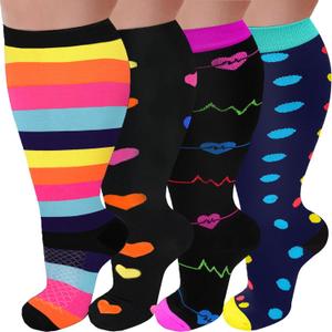 GET-FA 4 Pairs Plus Size Compression Socks for Women and Men 20-30 mmHg, Wide Calf Stockings Best Support for Circulation, Running, XL
