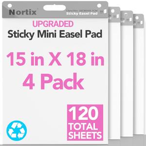 Nortix Sticky Easel Pads, Flip Chart Paper, 15 x18 inch, 30 Sheets/Pad, 4 Pads, Chart Paper for Teachers,Super Adhesive & Bleed-Resistant, Mini Self-Stick Easel Paper for Classroom/Office/Home