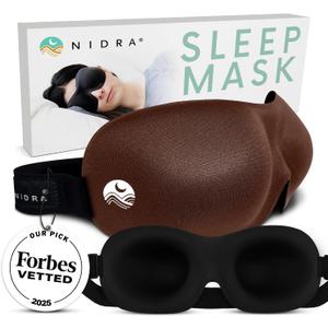 Nidra Contoured Sleep Mask for Side Sleepers  Zero Pressure Fit, Light Blocking Eye Shade for Sleeping & Travel  Brown, Standard Size