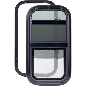 RVSNAIL RV Window for Trailer Camper, 30" W x 20" H RV Exit Window with Net Screen and Trim Ring for 1-1/2" to 1-4/5" Thick Walls, DOT Approved