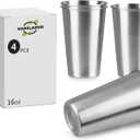 4Pack 16 oz Stainless Steel Pint Cups,Stainless Steel Cup,Pint Cup Tumblerwater Tumbler,Stackable,Reusable,BPA Free, (4)