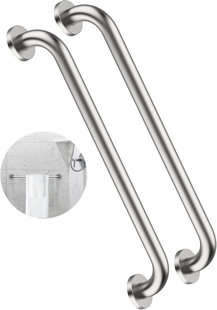 2 Pack 24 Inch Shower Grab Bar, ZUEXT Satin Brushed Nickel Stainless Steel Bathroom Grab Bar, Shower Balance Bar,Safety Hand Rail Support,Handicap Elderly Senior Assist Bath Handle(1.25" Diameter)