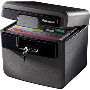 SentrySafe Black Fireproof and Waterproof Safe, File Folder and Document Box with Key Lock, 14.3 x 15.5 x 13.5 inches, HD4100