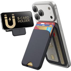 for MagSafe Wallet, 5 Card Holder with Stand, Magnetic Phone Wallet Stand for iPhone 17/16/15/14/13/12 Pro Max Air Plus Series, RFID Blocking Vegan Leather,Black
