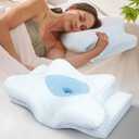 Dream Without Pain Cervical Neck Pillow for Sleeping, Ergonomic Side Sleeper Pillows for Adults, Cooling Orthopedic Pillow for Neck Relief Support, Memory Foam Pillows Back Stomach Sleepers (Standard, Blue)
