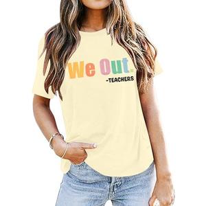ASTANFY Last Day of School Teacher Shirt: Women We Out Teacher Shirts School Graduation Tee Appreciation Gift Shirt Tops, M