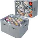 TOPIA HOME Shoe Organizer for Closet 2 Pack, Foldable Shoe Box with Adjustable Dividers and Clear Cover, Space Saving Shoe Storage Organizer Cabinet with Reinforced Handles, Fits 32 Pairs, Gray, TP12G