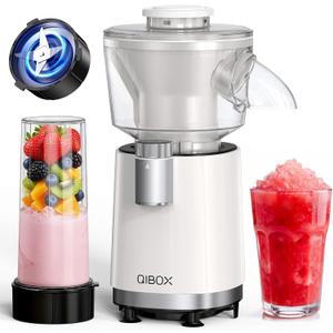 QIBOX Snow Cone Machine & Smoothie Blender 2 in 1, 700W Powerful Shaved Ice Machine Slushine Machine, Healthy Frozen Drink Maker with Stainless Steel Blade & Smoothie Recipe, for Home Kitchen Party (White)