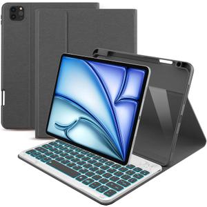 Keyboard Case for iPad Air 11 inch (M3/M2, 2025/2024)/ iPad Pro 11 inch (1st, 2nd, 3rd, 4th Gen)/ iPad Air 5th 4th Generation, 7 Colors Backlit Detachable Wireless Keyboard Cover with Pencil Holder (Grey)