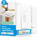 meross Smart Ceiling Fan Control and Dimmer Switch, Supports Apple HomeKit, Alexa, Google & SmartThings, 2.4G Wi-Fi Fan and Light Switch Combo, 4 Fan Speed, Neutral Wire Needed, Single Pole, 2 Pack